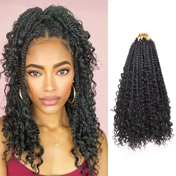 14Inch Boho Box Braids Crochet Hair Curly Ends Bohemian Goddess Box Braids Hair Pre-looped Braiding Hiar